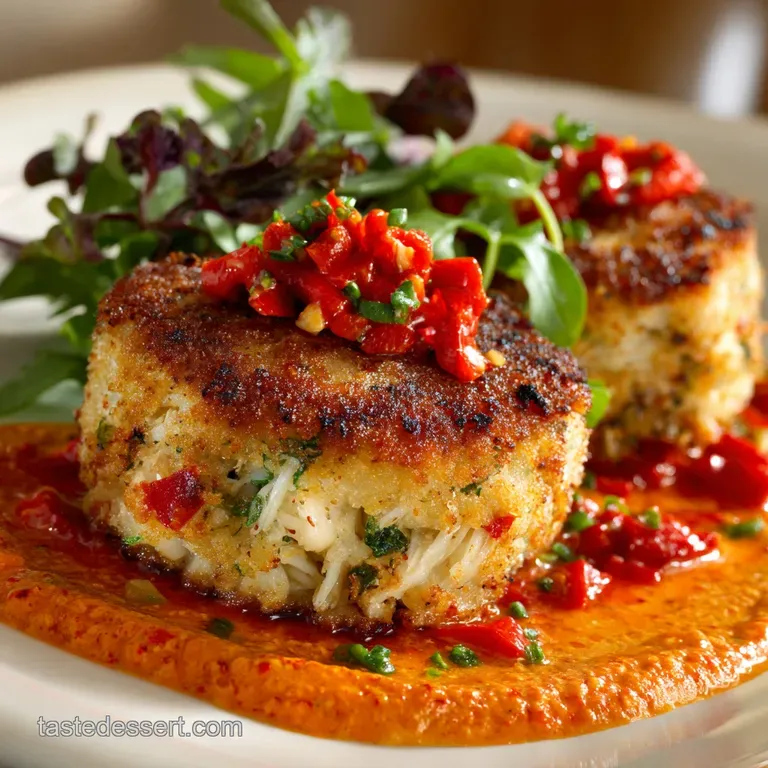 Baked Lump Crab Cakes with Red Pepper Chipotle Lim: the Bobby Dazzler presentation