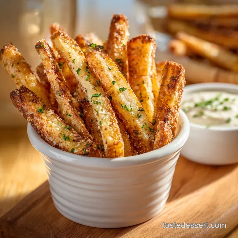 Baked Seasoned Fries with Skinny Garlic Aioli: the Ultimate Fakeaway Chips presentation
