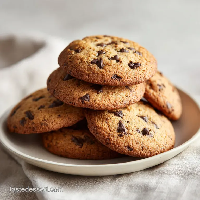 A rustic stack of chewy banana chocolate chip cookies drizzled with melted chocolate, on a wooden board.