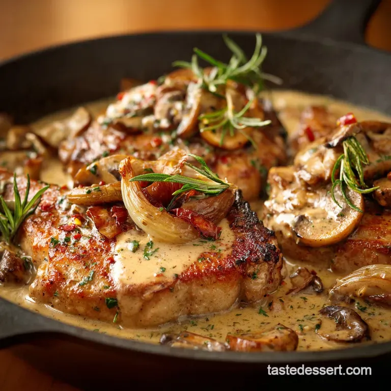 Pork Chops with Mushrooms and Shallots: the Bistro Classic Creamy Skillet Dinner presentation