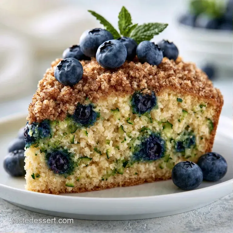 Square slice of golden crumb cake on a rustic linen napkin, showing a moist interior with pops of deep purple.