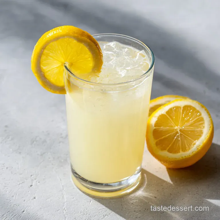Chilled Brazilian lemonade in a glass pitcher next to limes, a zester and mint sprigs against a bright white outdoor backg...