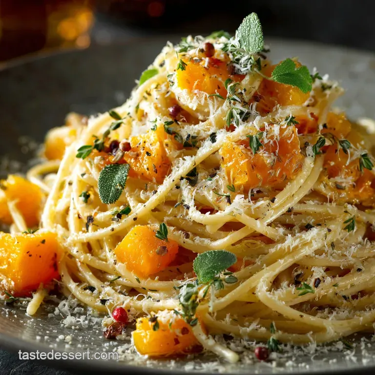 Spaghetti with Butternut Squash Leek Parmesan Sauc: Velvety Autumn Gold