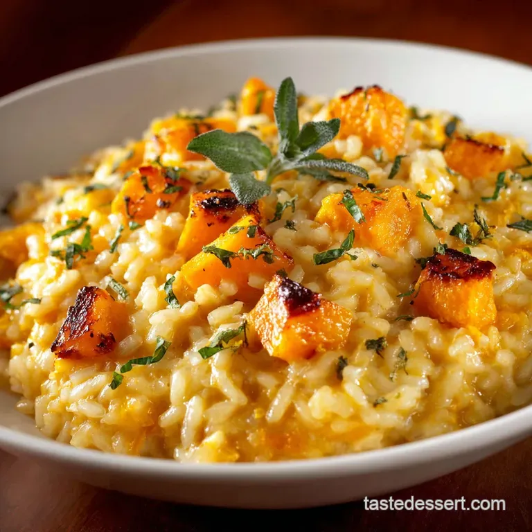 Butternut Squash Risotto: Velvet Gold Recipe with Crispy Sage Finish presentation