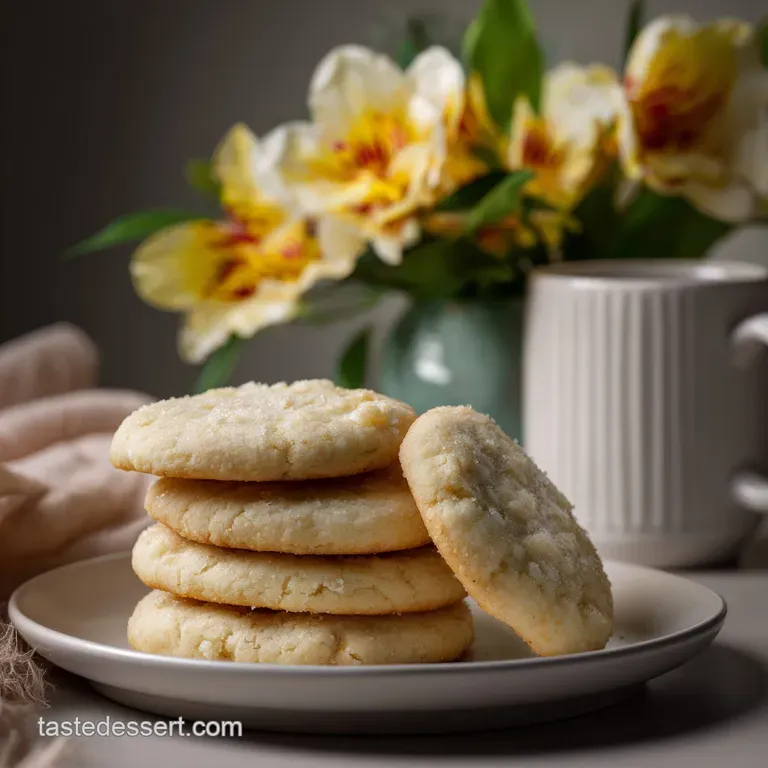 Elegant arrangement of sugar cookies artfully placed on a white serving platter, showcasing delicate frosting designs and ...
