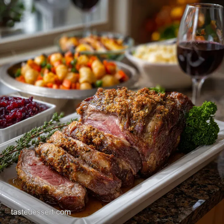 Plated slices of tender roast turkey and succulent beef. A vibrant drizzle of rich gravy accentuates the textures against ...