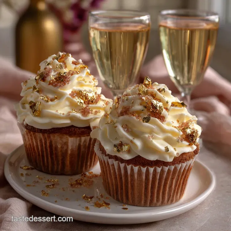 Elegant plate featuring a petite cake with vibrant fruit garnish, next to a bubbly, effervescent drink, ready for a New Ye...