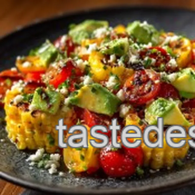 The Summer Fiesta Charred Corn Tomato and Avocado Salad presentation