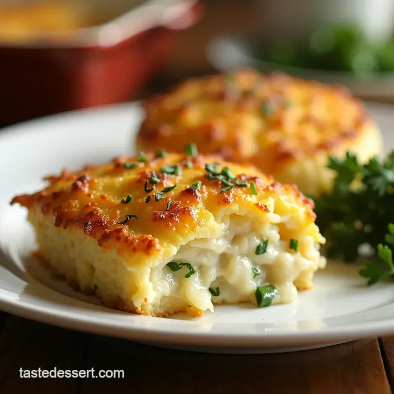 Cheesy Chicken Thyme Bake with a Crispy Leek Topping presentation