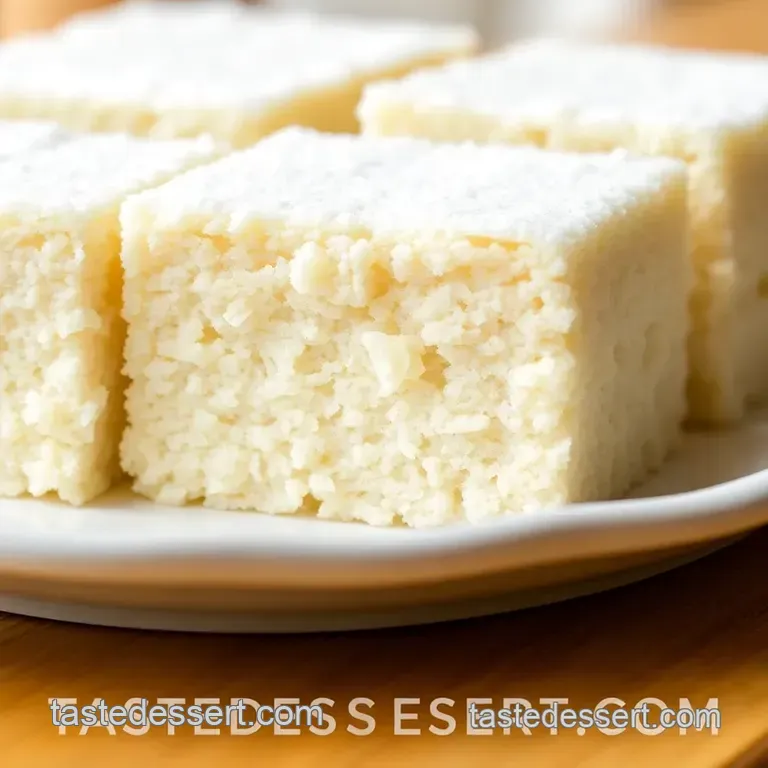 Chewy Mochiko Cake with Coconut and Vanilla presentation