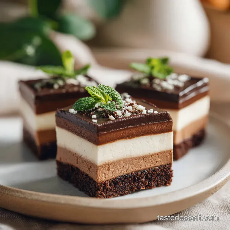 A single brownie square elegantly plated, showcasing layers of deep chocolate and creamy mousse.