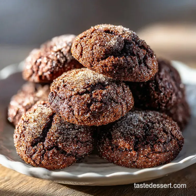A stack of deep brown cocoa cookies with sugary crusts, artfully arranged on a slate platter with a glass of milk.