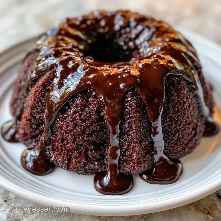 A moist slice of dark chocolate cake on a white porcelain plate, paired with tart raspberries and a fresh mint leaf.