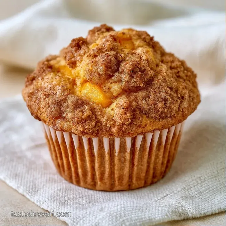 A single golden muffin on a white ceramic plate, paired with a drizzle of honey and a fresh sprig of mint.