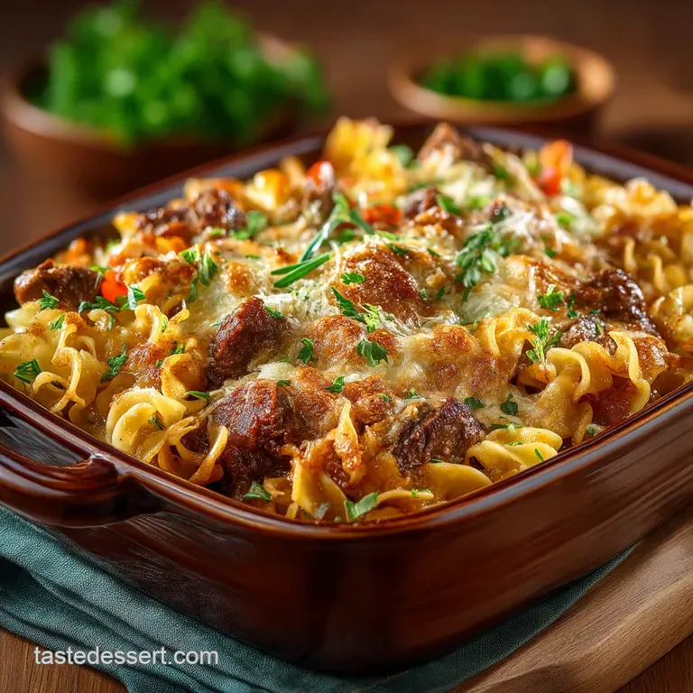The Ultimate Amish Yumasetti Bake Beef Tomato and Noodle Comfort presentation