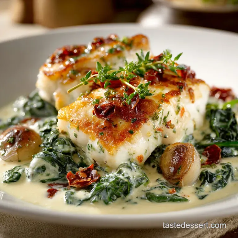 Classic Cod Florentine Baked Fish with Creamy Mornay Sauce presentation