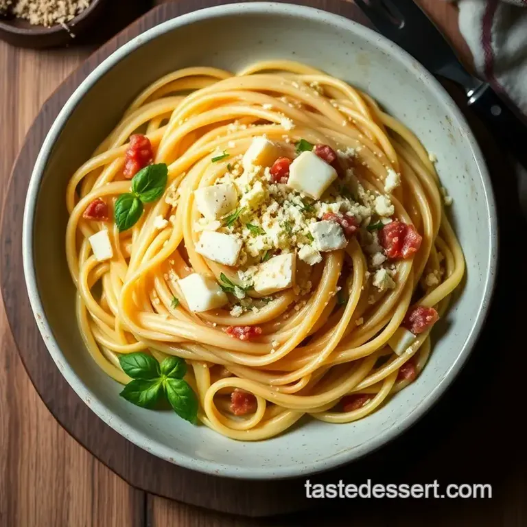 Classic Fettuccine Carbonara presentation