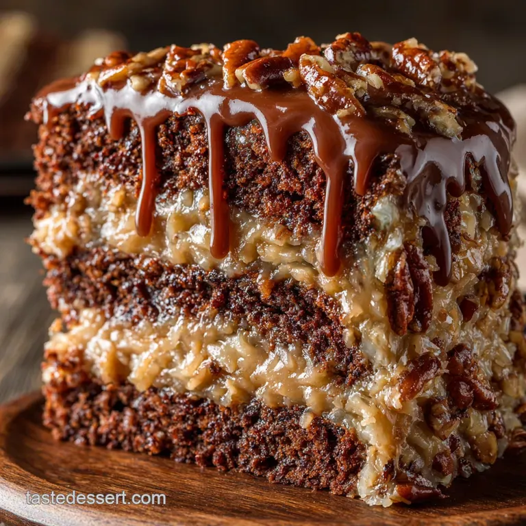 German Chocolate Cake: the Classic Recipe with Coconut-Pecan Frosting presentation