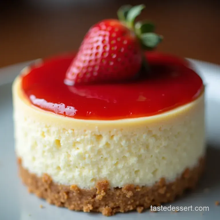 The Golden Crumb Classic New York Cheesecake with Silky Strawberry Topping