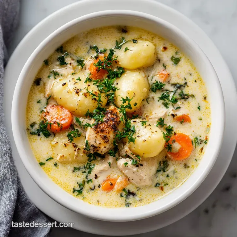 Close-up of a steaming bowl filled with creamy soup, topped with fresh parsley and a drizzle of olive oil. Inviting warmth.