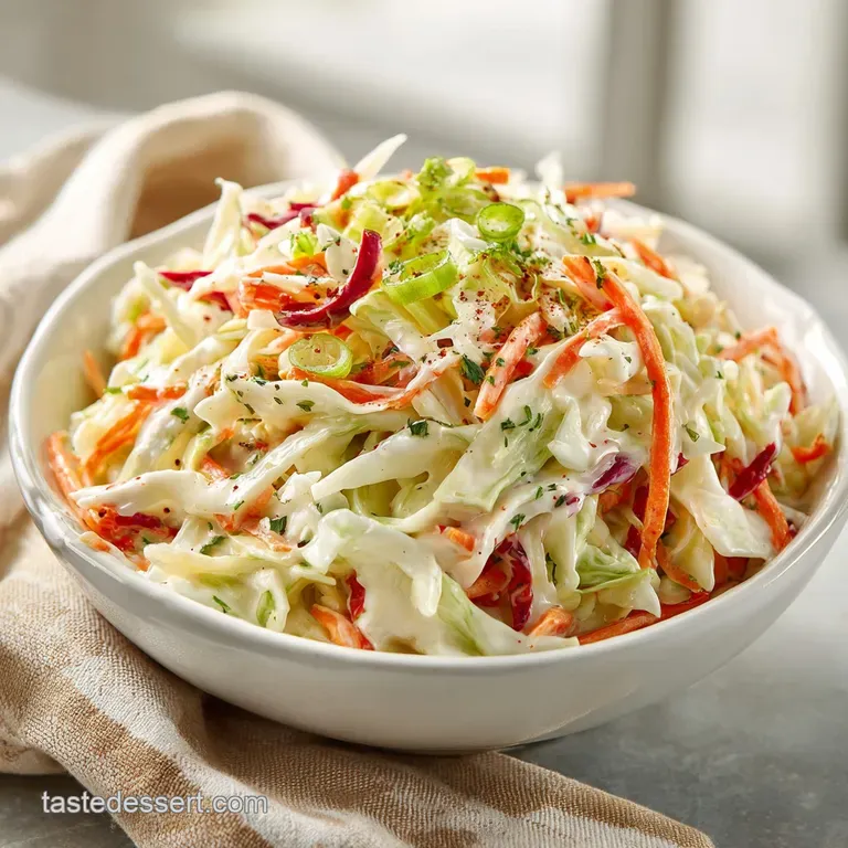 Individual serving of cool, creamy coleslaw in a small bowl, the perfect refreshing side dish, vibrant with shredded veggies.