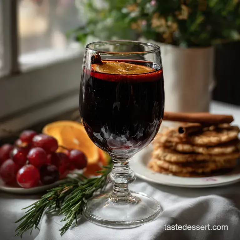 Elegant plating of the warm wine dish; glistening sauce, garnished with fresh herbs, the textures promise a comforting, fe...