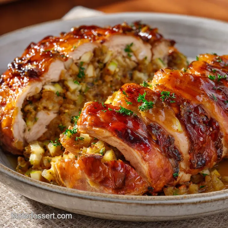 Stuffed Turkey Breast with Cranberryapple Sausage Stuffing presentation