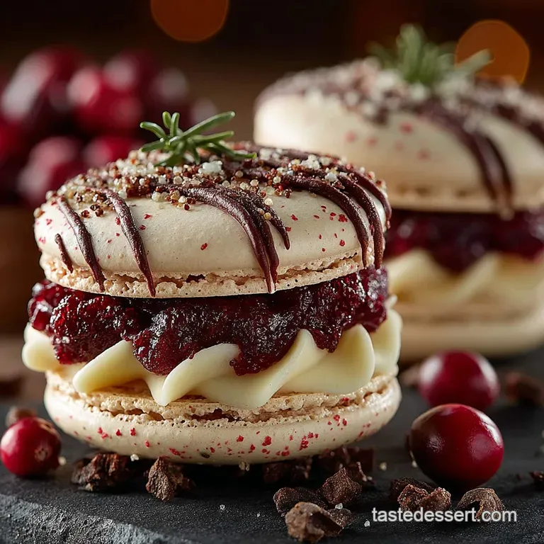 Yuletide Jewels Cranberry White Chocolate Macarons Italian Method presentation