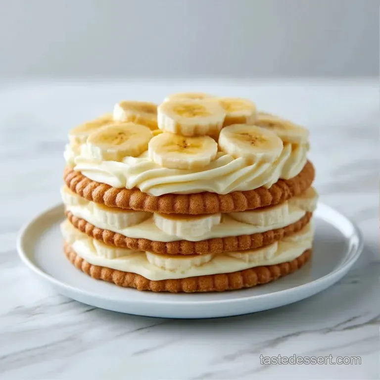 Elegant glass cup filled with layers of pale yellow custard, sliced bananas, and a dollop of fluffy cream.