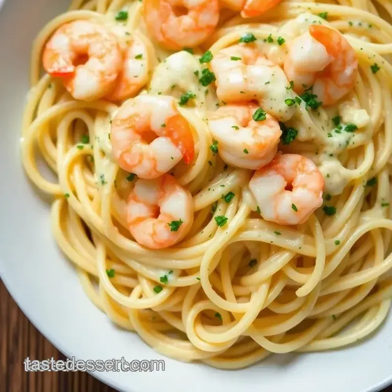 Creamy Dreamy Shrimp Linguini Alfredo presentation