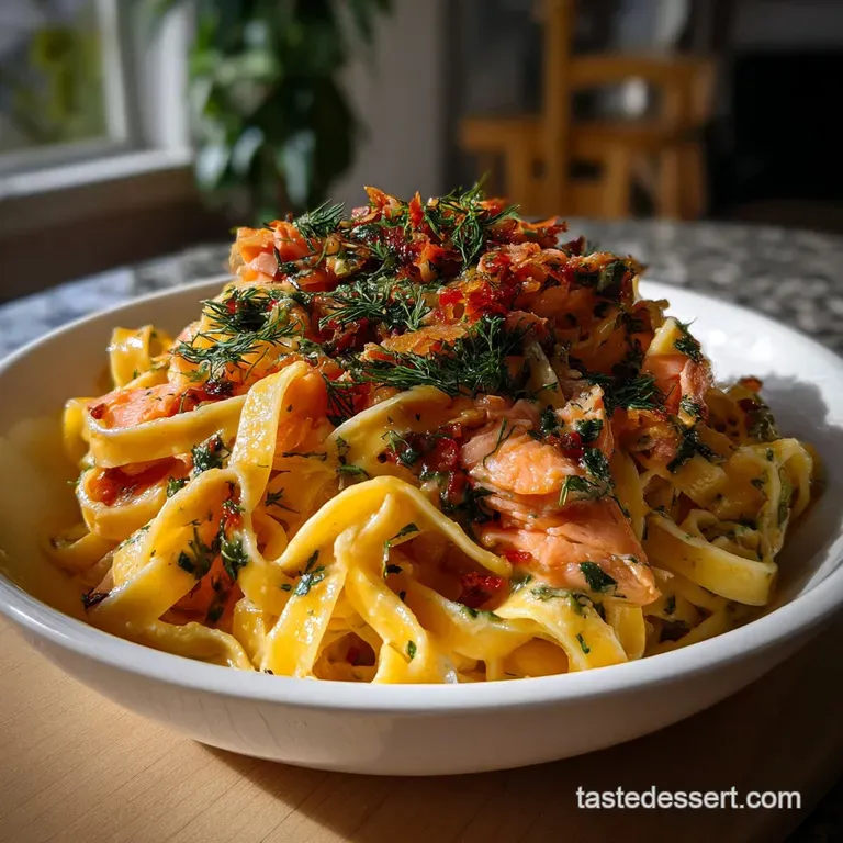 30-Minute Creamy Salmon Pasta Recipe presentation