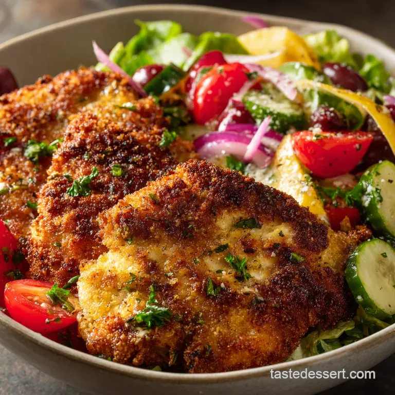 The Crispy Compromise Air Fryer Chicken Milanese with Zesty Mediterranean Sunshine Salad