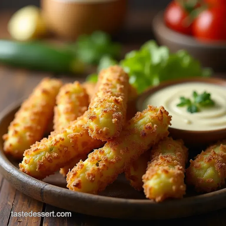The Ultimate Crispy Beerbattered Zucchini Sticks with Zesty Aioli presentation