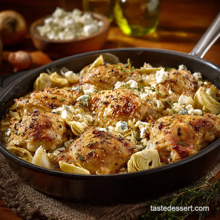 Chicken Thighs with Artichoke Hearts and Feta Chee: the Ultimate Skillet Dinner presentation