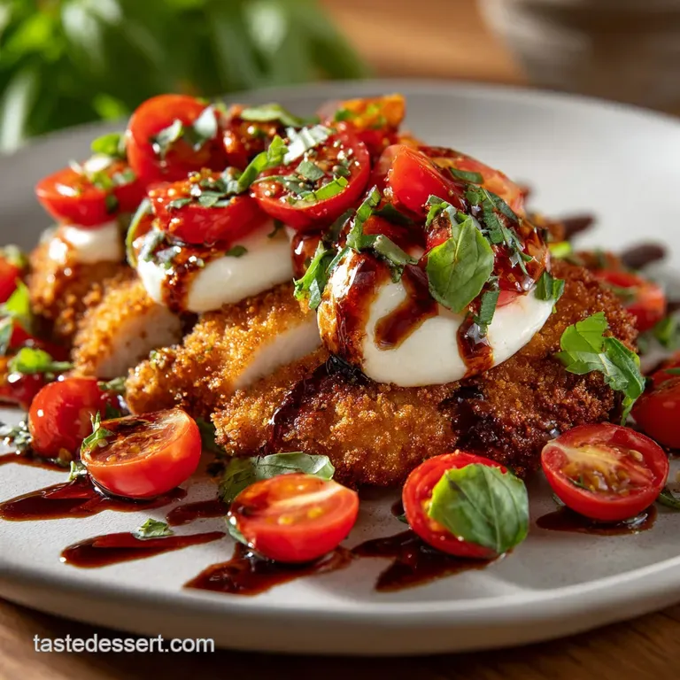 Crispy Chicken Cutlet Caprese Salad with Balsamic Vinaigrette