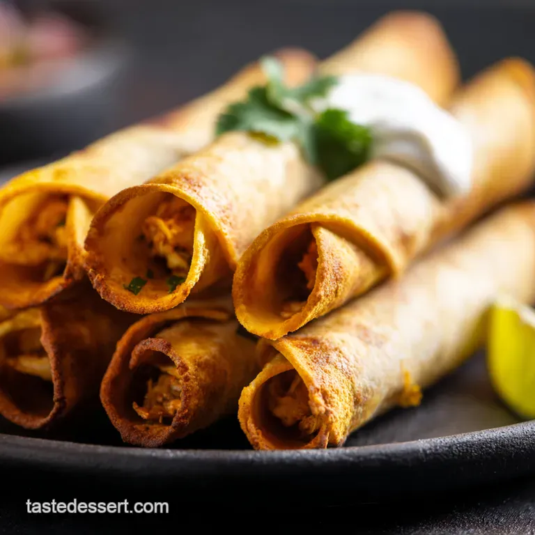 Crispy Chicken Flautas with Creamy Avocado Dip presentation