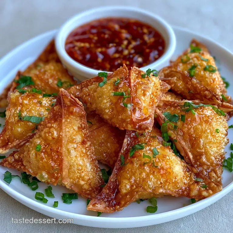 Crispy, star-shaped fried wontons artfully arranged on a white platter beside a bowl of vibrant orange sauce.