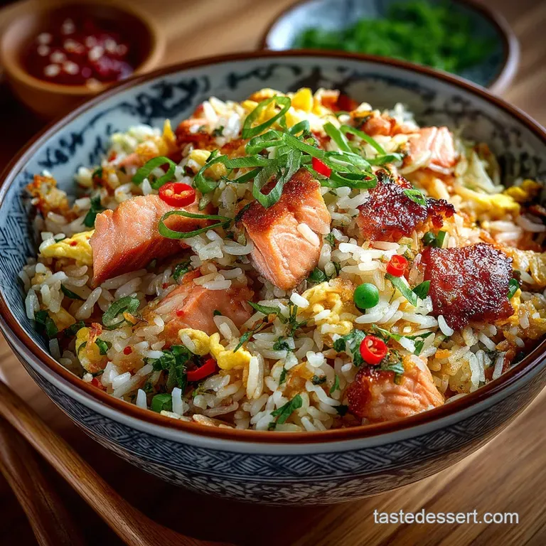 The Flash Fry Fillet Crispy Salmon Fried Rice with Ginger and Soy presentation