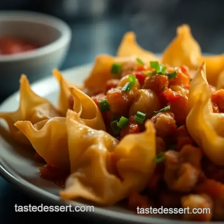 Crispy Golden Fried Wontons with Sweet Chilli Dipping Sauce presentation