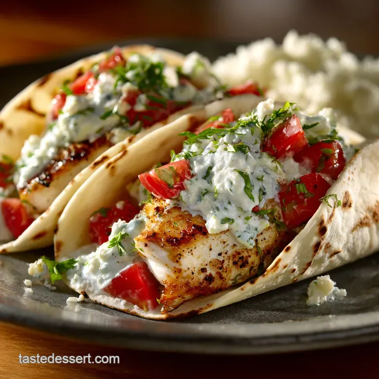 Greek Tzatziki Fish Tacos Crispy Cod with Zesty Homemade Tzatziki presentation