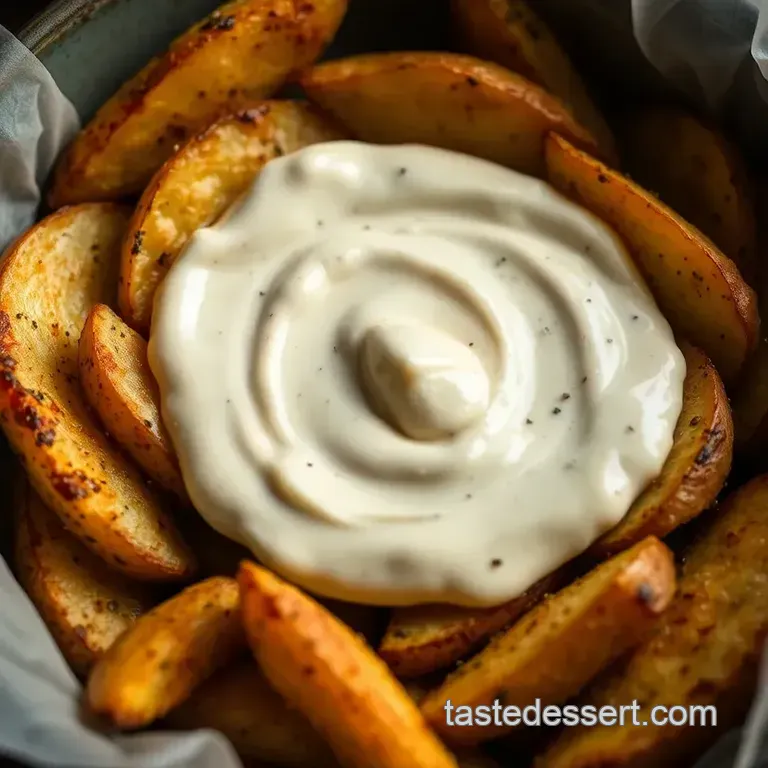 Crispy Kennebec Potato Wedges with Roasted Garlic Aioli presentation