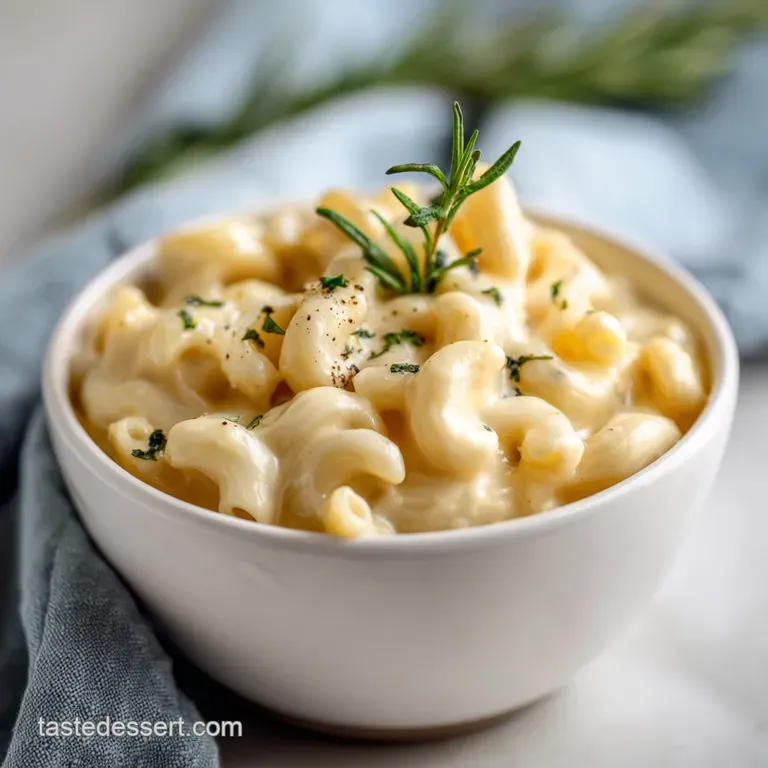 Elegant serving of creamy mac and cheese in a white bowl; sprinkled paprika and fresh parsley garnish add color.