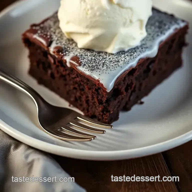 Decadent Chocolate Cake with Velvety Ice Cream presentation