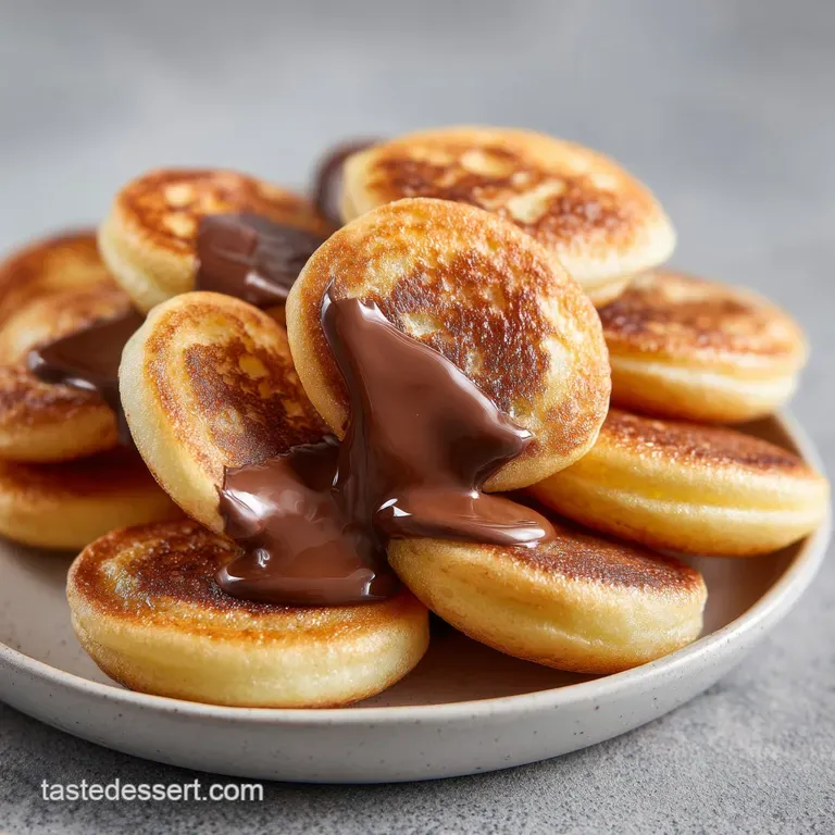 Golden fried spheres arranged on a slate platter, drizzled with chocolate syrup and garnished with fresh mint leaves.