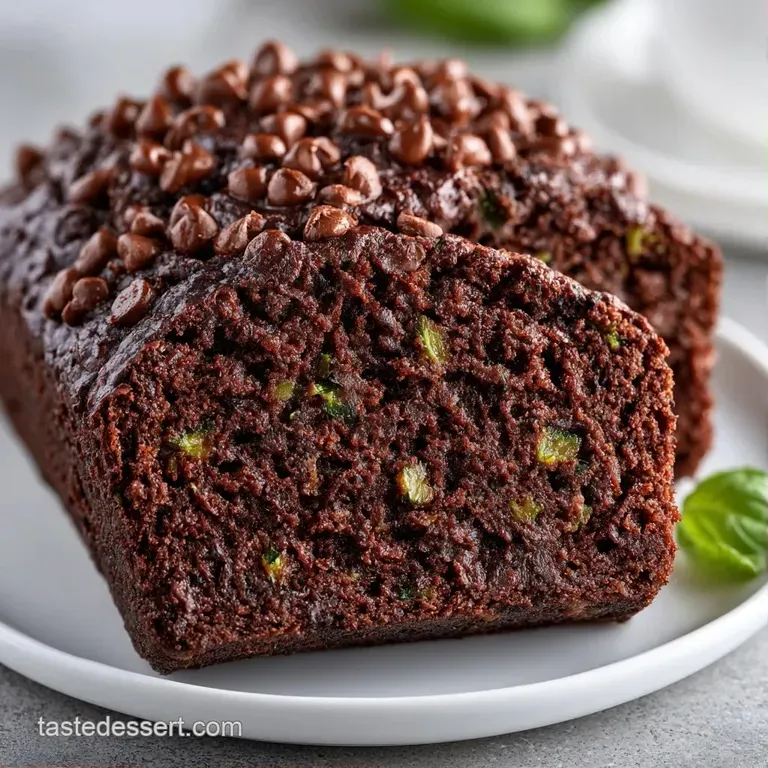 A thick slice of dark cocoa cake on a white ceramic plate, garnished with a dusting of cocoa and fresh berries.