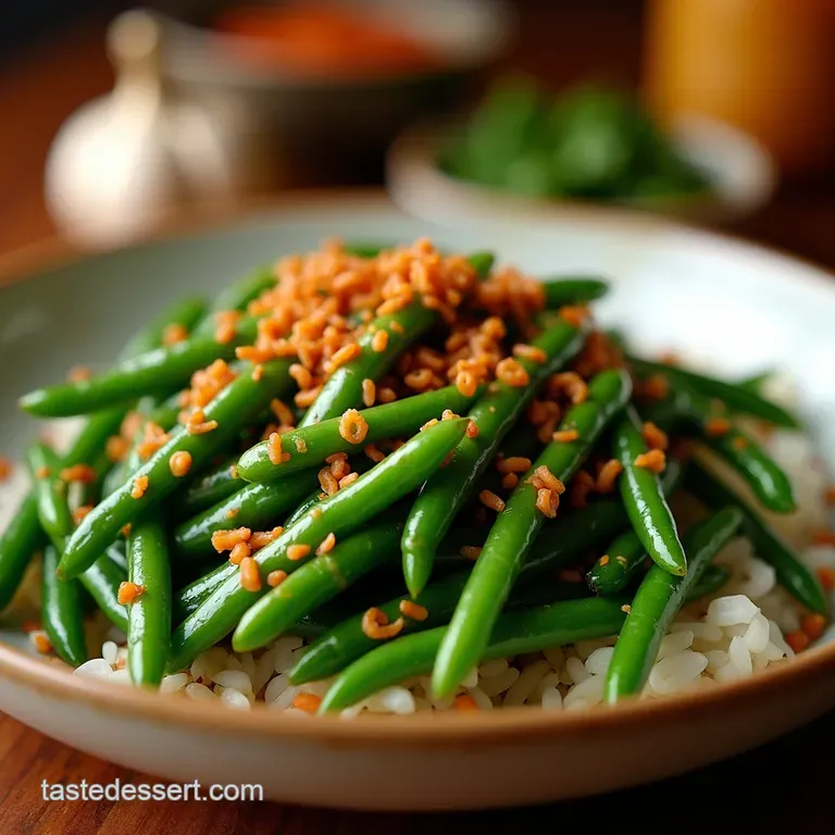 Dryfried Chinese Green Beans Sichuan Style presentation