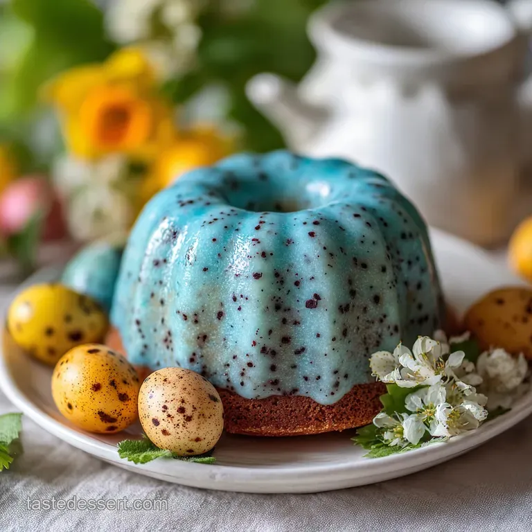 Slice of moist Easter cake on a floral plate. The cake has a rich, golden crumb, topped with white icing and rainbow sprin...