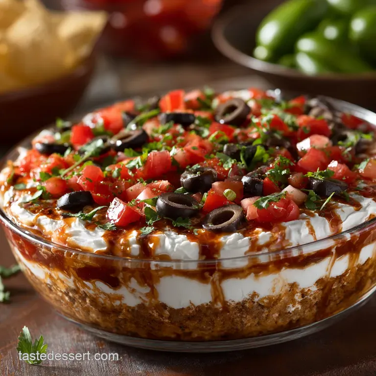 Taco Dip the Ultimate Nocook 7Layer Fiesta Party Dip presentation