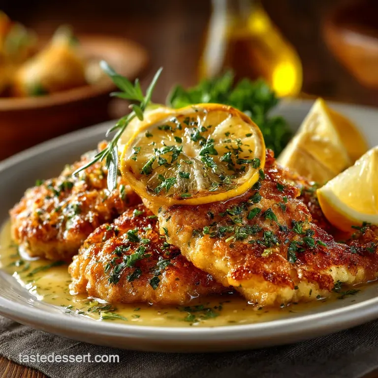 GoldenCrisp Chicken Francese with Zesty LemonButter Sauce presentation