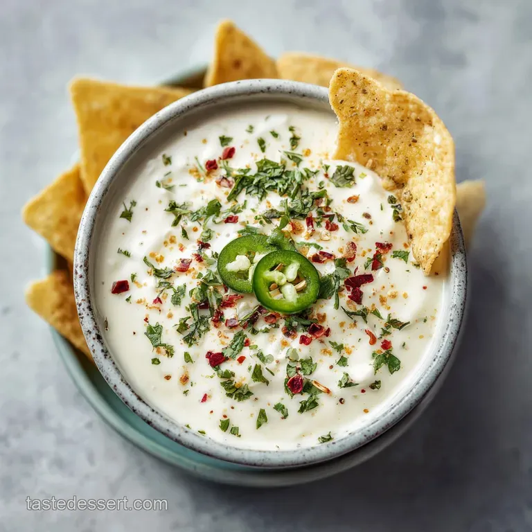 Elegant swirl of smooth, golden queso in a small bowl, garnished with fresh cilantro. A spoon rests beside it on a dark su...